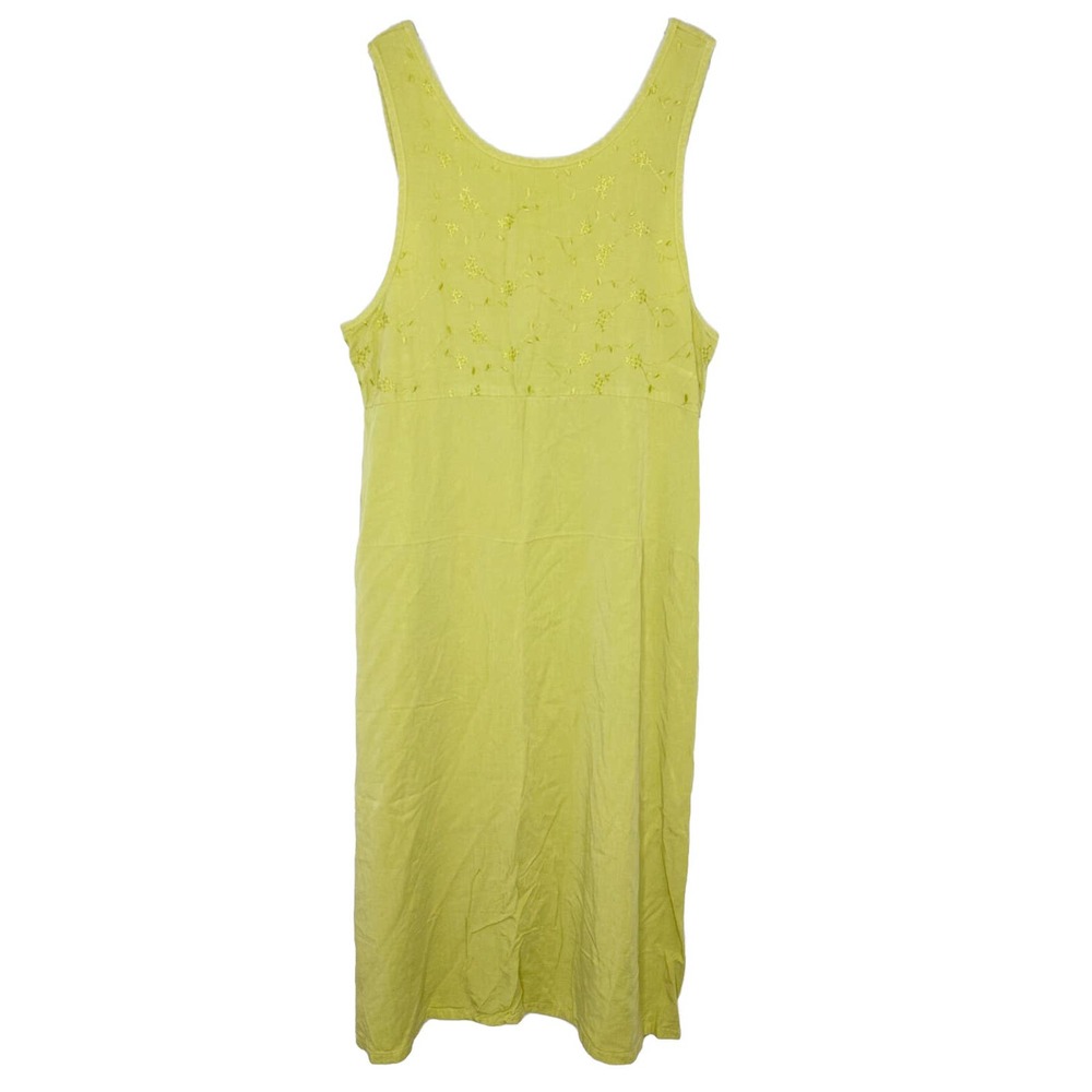 Vintage Froxx Lime Green y2k 90s USA Floral Embroidered Overall Maxi Dress Sz L